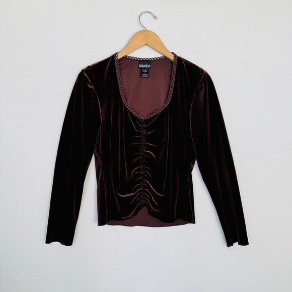 Vintage Baranda Velvet Ruched Womens Blouse Top Sz Large Brown Romantic Fairy - Picture 1 of 11